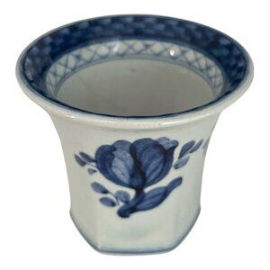 Vintage Danish Blue & White Hand-Painted Faience Mini Vase / Toothpick Holder 19